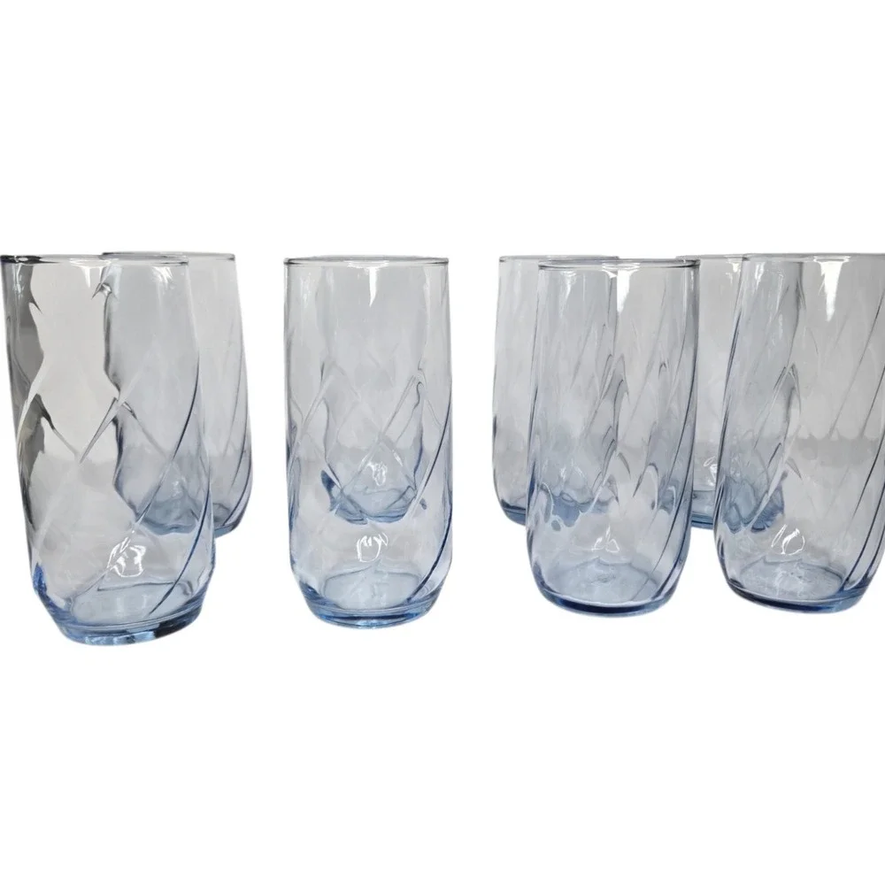 Vintage Libbey Misty Blue Optic Swirl Iced Tea Tumblers Set of 4 Country Cottage